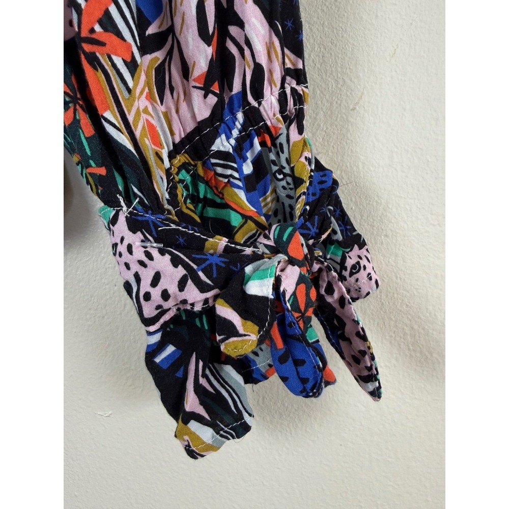 Anthropologie Margaret Jeane Jungle Leopard Blouse Multicolor Tie Cuff Size 16W - Picture 5 of 11